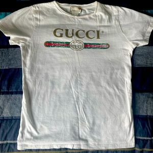 Gucci White Tee with Green and Red Accents